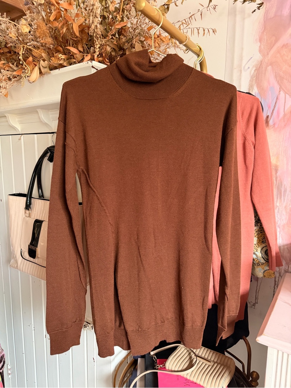 Classic Brown Turtleneck Sweater - Wool, Silk, Cashmere